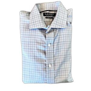 Lauren Ralph Lauren Blue White Houndstooth Plaid Dress Shirt 16.5 34/35